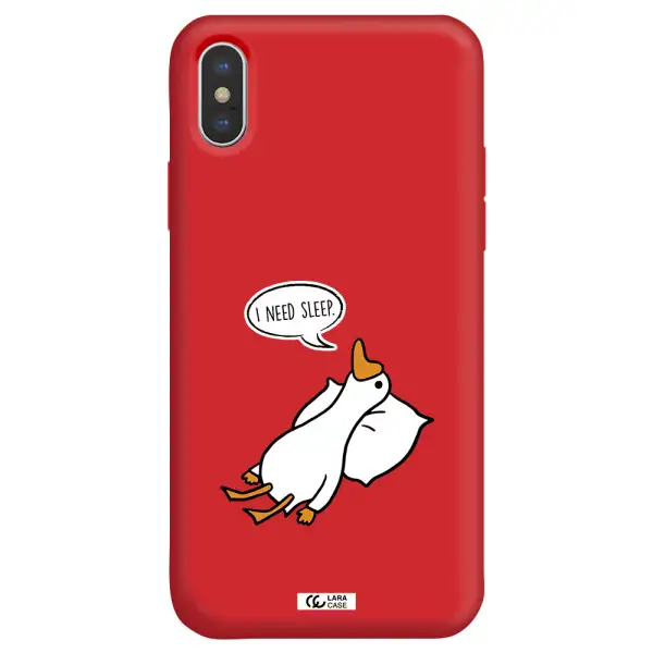 a cartoon of a duck with a pillow Apple iPhone XS Silicone Imperial Red Case