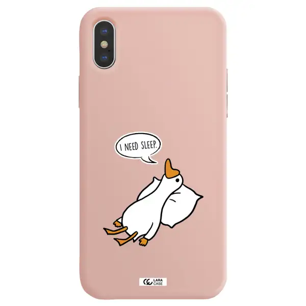 a cartoon of a duck with a pillow Apple iPhone XS Silicone pastel pink Case