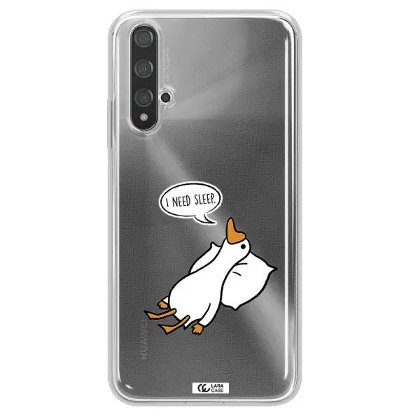 a cartoon of a duck with a pillow Huawei Nova 5t Clear TPU Case