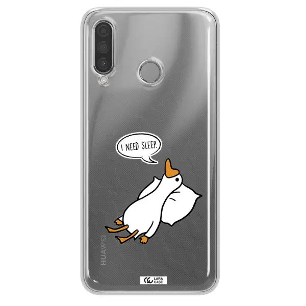 a cartoon of a duck with a pillow Huawei P30 Lite Clear TPU Case