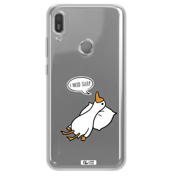 a cartoon of a duck with a pillow Huawei Y6 2019 Clear TPU Case