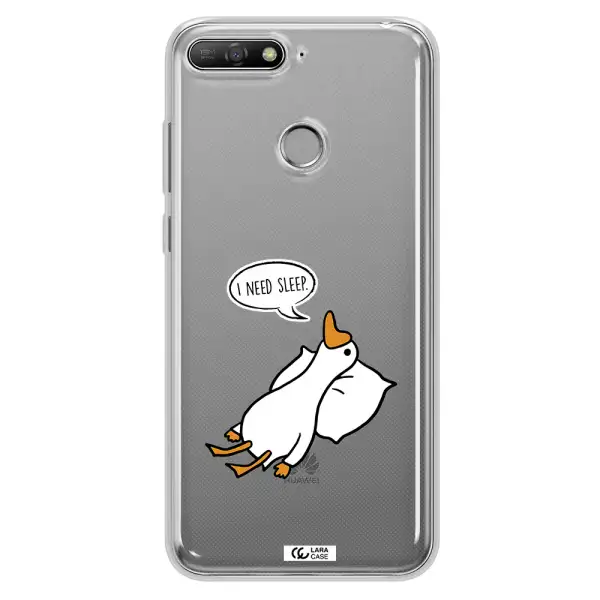 a cartoon of a duck with a pillow Huawei Y6 Prime 2018 Clear TPU Case