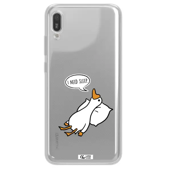 a cartoon of a duck with a pillow Huawei Y6 Pro 2019 Clear TPU Case