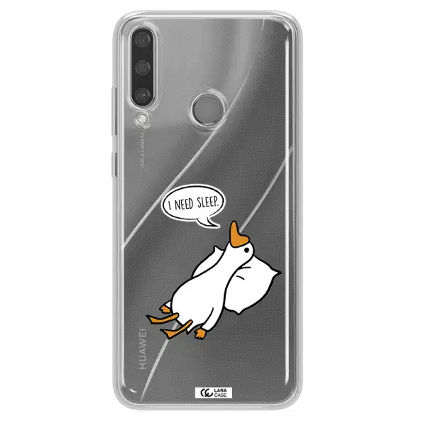a cartoon of a duck with a pillow Huawei Y6P Clear TPU Case