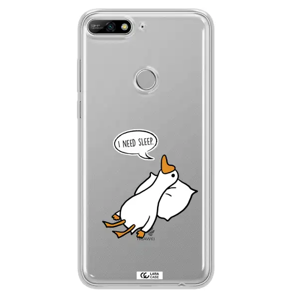 a cartoon of a duck with a pillow Huawei Y7 2018 Clear TPU Case