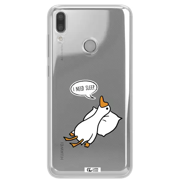 a cartoon of a duck with a pillow Huawei Y7 2019 Clear TPU Case