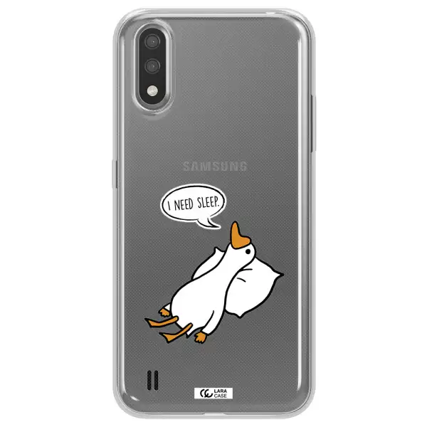 a cartoon of a duck with a pillow Samsung A01 Clear TPU Case
