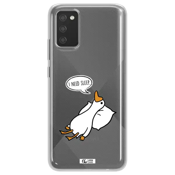 a cartoon of a duck with a pillow Samsung A02S Clear TPU Case