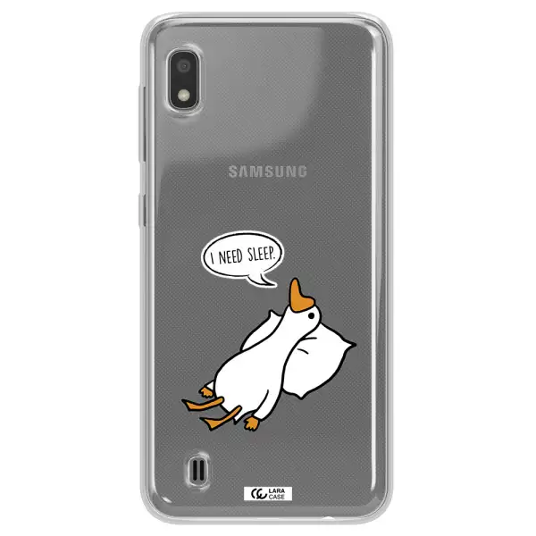 a cartoon of a duck with a pillow Samsung A10 Clear TPU Case