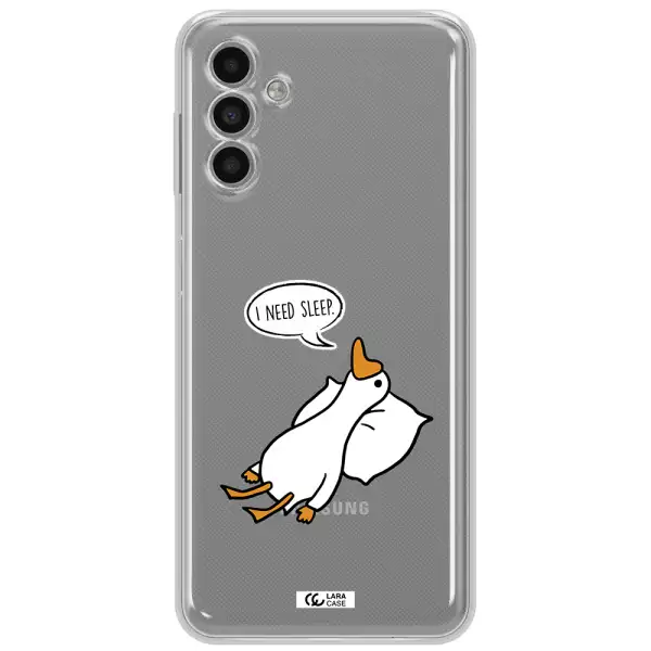 A Cartoon Of A Duck With A Pillow Samsung A13 5G Clear Tpu Case