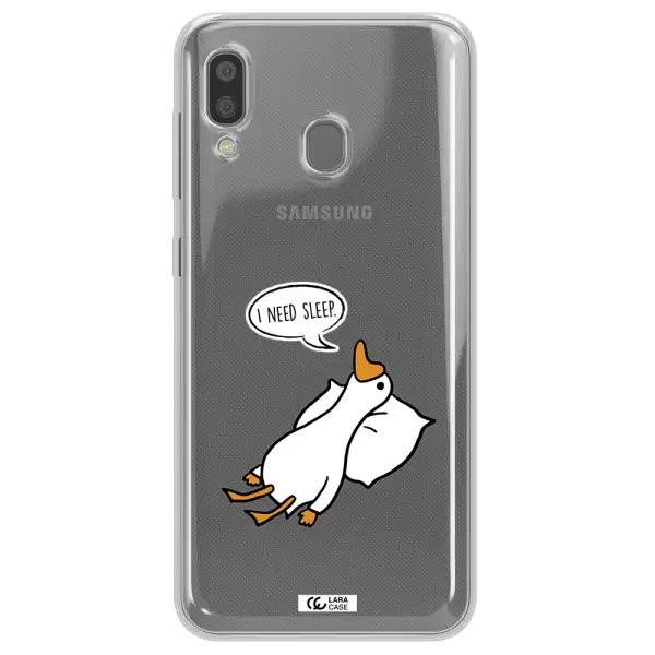 a cartoon of a duck with a pillow Samsung A20 Clear TPU Case