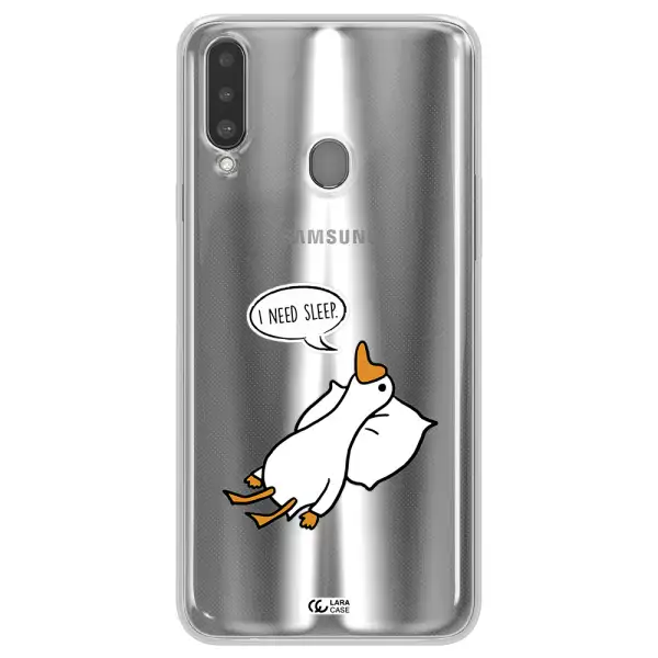 a cartoon of a duck with a pillow Samsung A20S Clear TPU Case