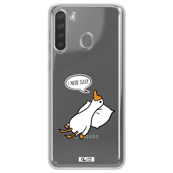 a cartoon of a duck with a pillow Samsung A21 Clear TPU Case