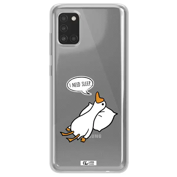 a cartoon of a duck with a pillow Samsung A31 Clear TPU Case