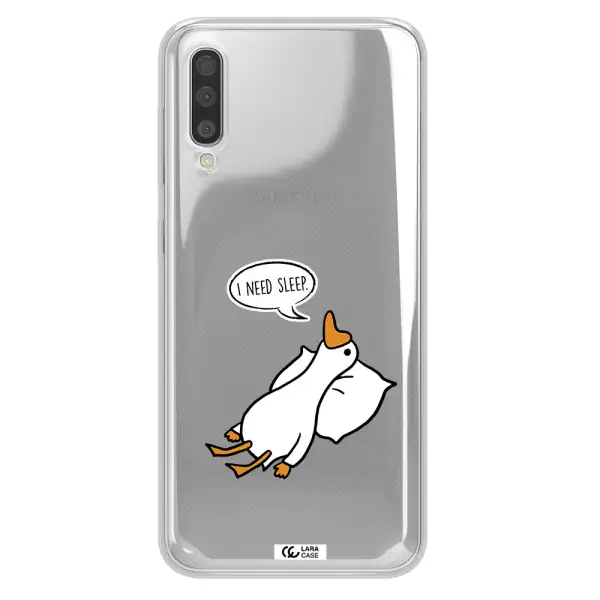 a cartoon of a duck with a pillow Samsung A50 Clear TPU Case