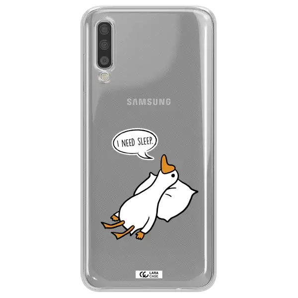a cartoon of a duck with a pillow Samsung A70 Clear TPU Case