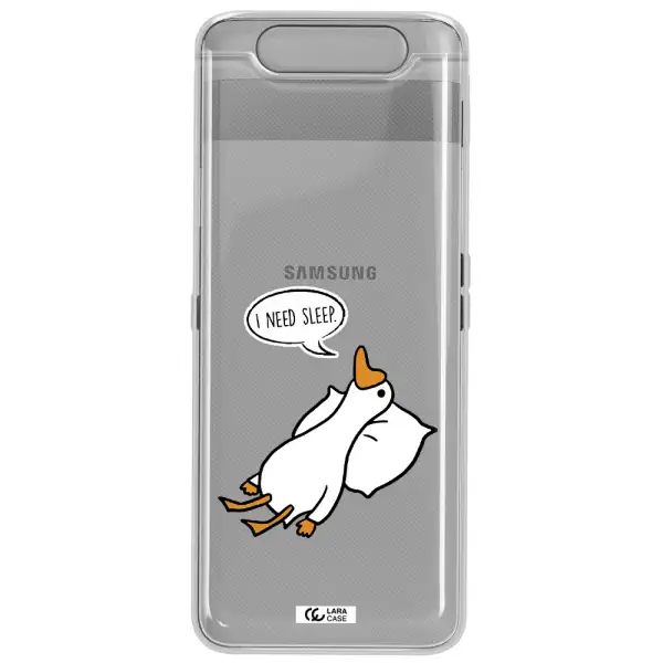 a cartoon of a duck with a pillow Samsung A80 Clear TPU Case