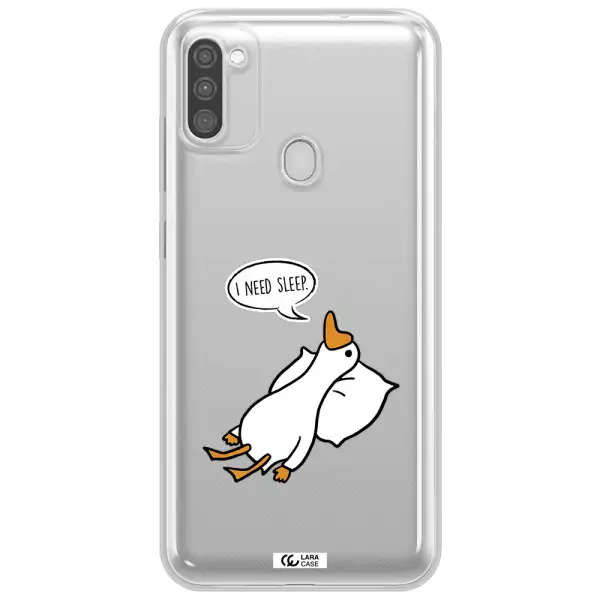 a cartoon of a duck with a pillow Samsung M11 Clear TPU Case