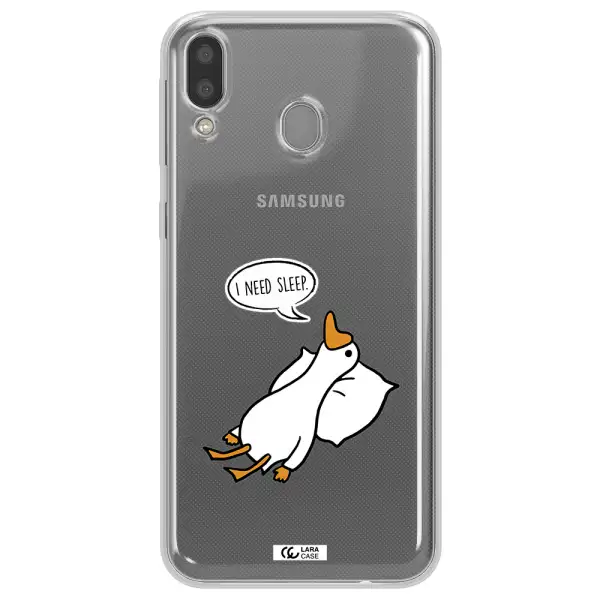 a cartoon of a duck with a pillow Samsung M20 Clear TPU Case