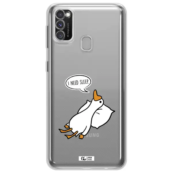 a cartoon of a duck with a pillow Samsung M30S Clear TPU Case