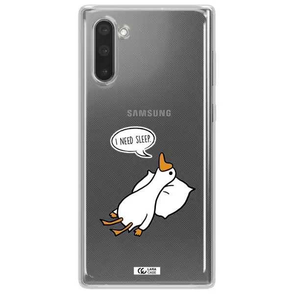 a cartoon of a duck with a pillow Samsung Note 10 Clear TPU Case