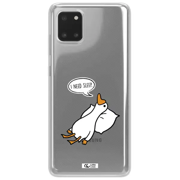 a cartoon of a duck with a pillow Samsung Note 10 Lite Clear TPU Case
