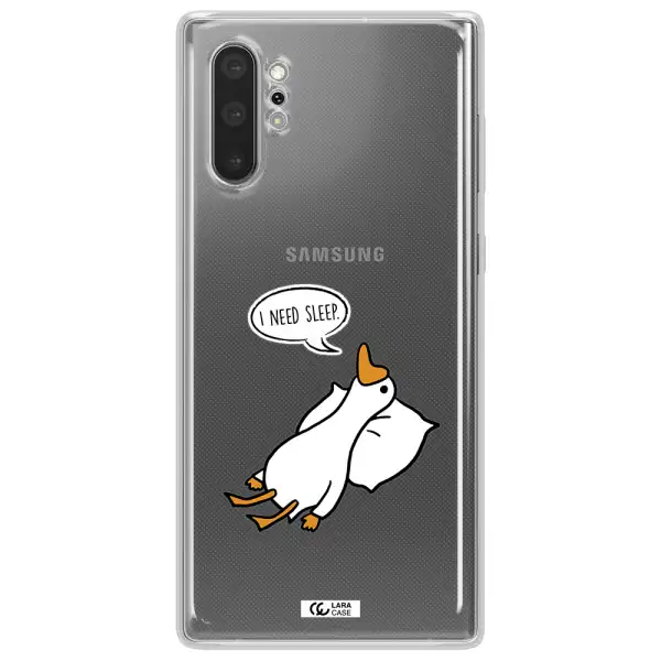 a cartoon of a duck with a pillow Samsung Note 10 Plus Clear TPU Case