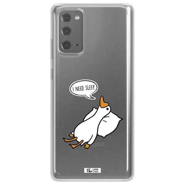 a cartoon of a duck with a pillow Samsung Note 20 Clear TPU Case