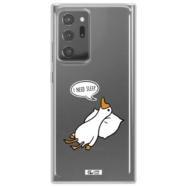 a cartoon of a duck with a pillow Samsung Note 20 Ultra Clear TPU Case