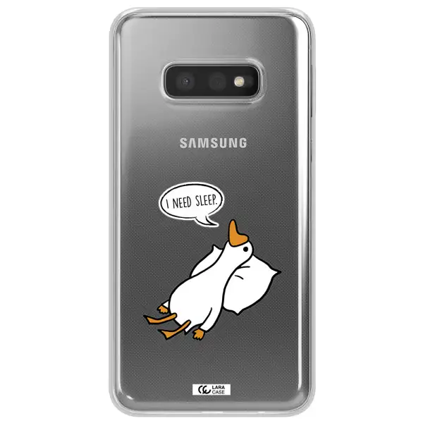 a cartoon of a duck with a pillow Samsung S10e Clear TPU Case