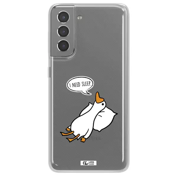 a cartoon of a duck with a pillow Samsung S21 Clear TPU Case