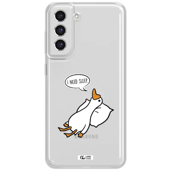 A Cartoon Of A Duck With A Pillow Samsung S21 Fe Clear Tpu Case