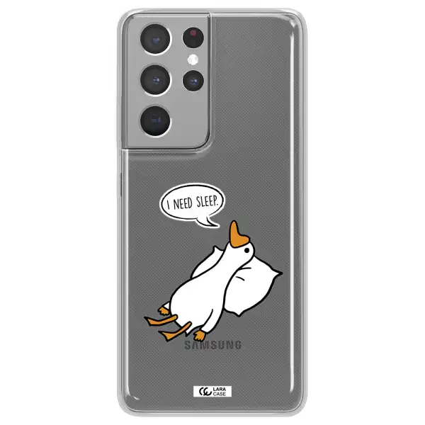 a cartoon of a duck with a pillow Samsung S21 Ultra Clear TPU Case