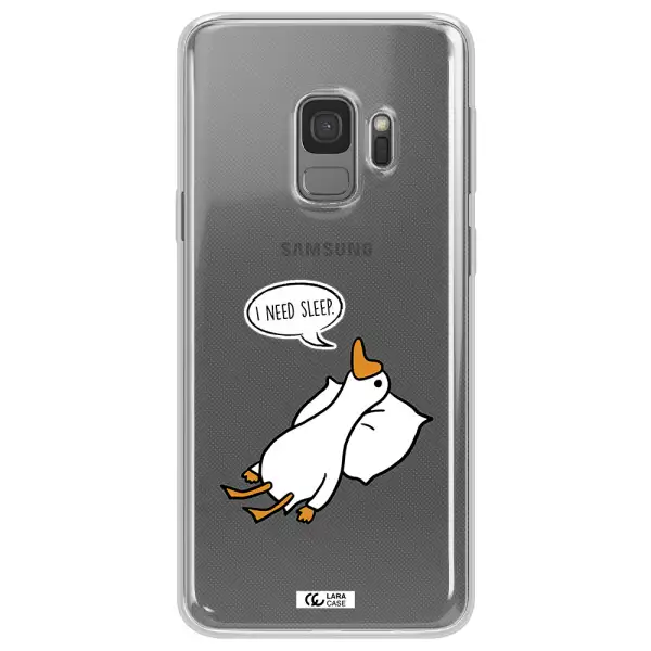 a cartoon of a duck with a pillow Samsung S9 Clear TPU Case