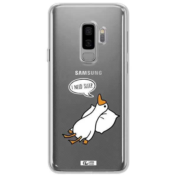 a cartoon of a duck with a pillow Samsung S9 Plus Clear TPU Case