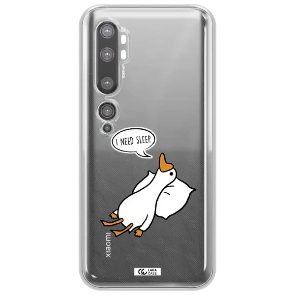 a cartoon of a duck with a pillow Xiaomi Mi Note 10 Clear TPU Case