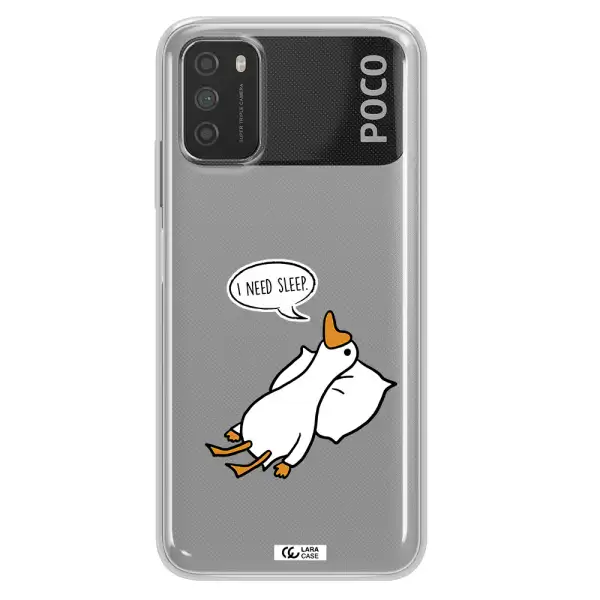 a cartoon of a duck with a pillow Xiaomi Poco M3 Clear TPU Case