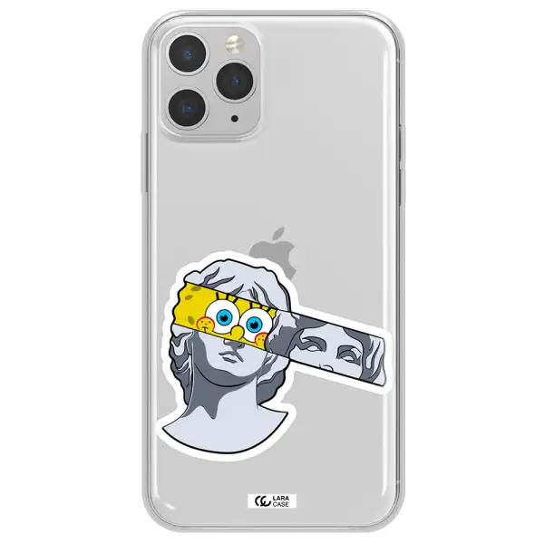 a cartoon of a statue with a yellow spongebob over its eyes Apple iPhone 11 pro Clear TPU Case
