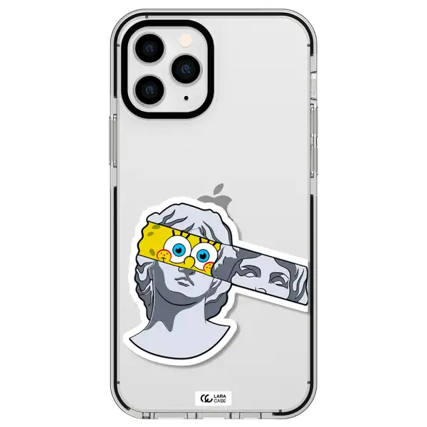 a cartoon of a statue with a yellow spongebob over its eyes Apple iPhone 11 pro max impact black border Case