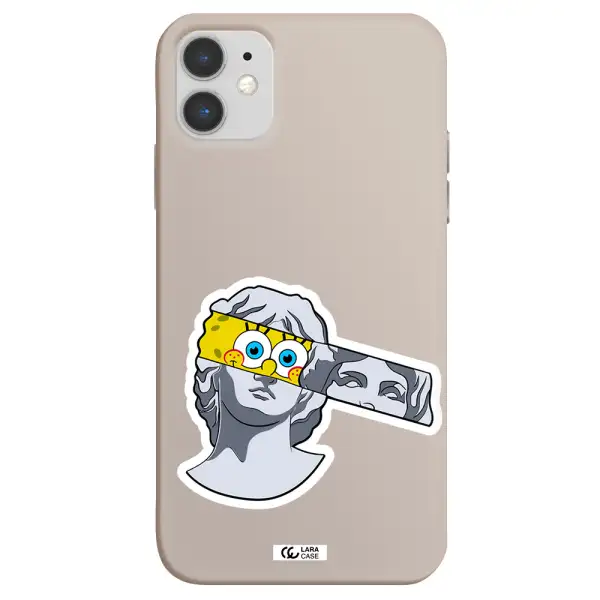 a cartoon of a statue with a yellow spongebob over its eyes Apple iPhone 11 Silicone Stone Case