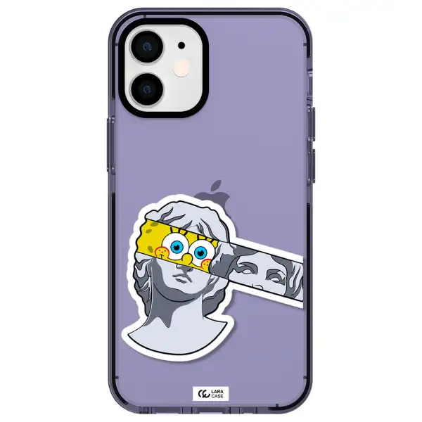 a cartoon of a statue with a yellow spongebob over its eyes Apple iPhone 12 mini impact Lilac Case