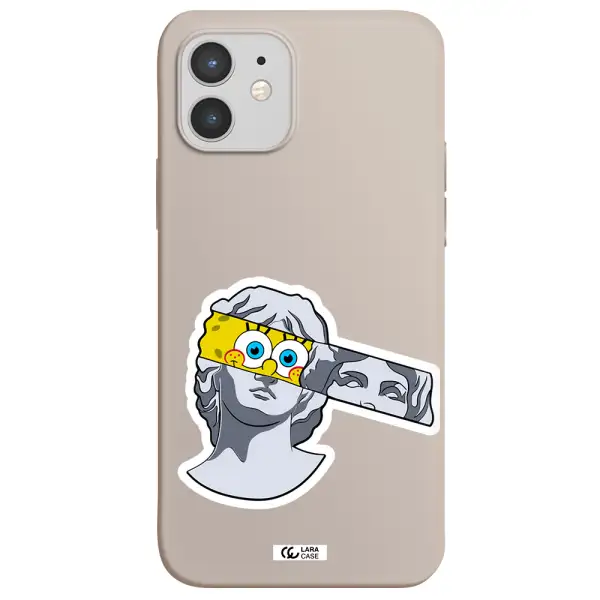 a cartoon of a statue with a yellow spongebob over its eyes Apple iPhone 12 mini Silicone Stone Case