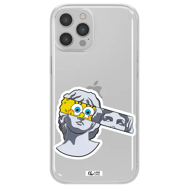 a cartoon of a statue with a yellow spongebob over its eyes Apple iPhone 12 pro max Clear TPU Case