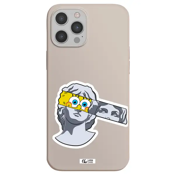 a cartoon of a statue with a yellow spongebob over its eyes Apple iPhone 12 pro max Silicone Stone Case