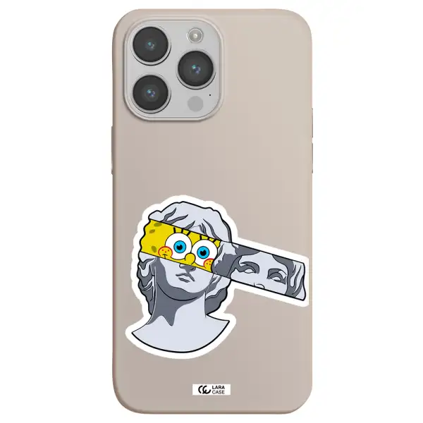 a cartoon of a statue with a yellow spongebob over its eyes Apple iPhone 14 pro Silicone Stone Case