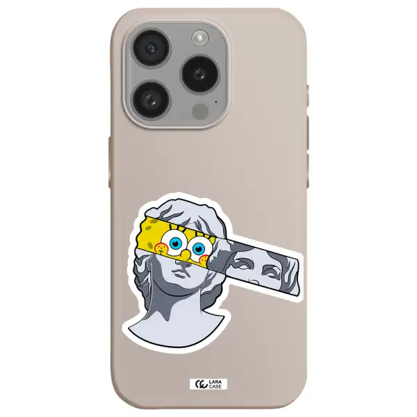 A Cartoon Of A Statue With A Yellow Spongebob Over Its Eyes Apple Iphone 15 Pro Silicone Stone Case
