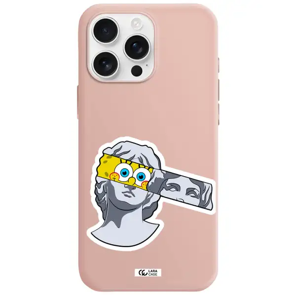 A Cartoon Of A Statue With A Yellow Spongebob Over Its Eyes Apple Iphone 16 Pro Max Silicone Pastel Pink Case