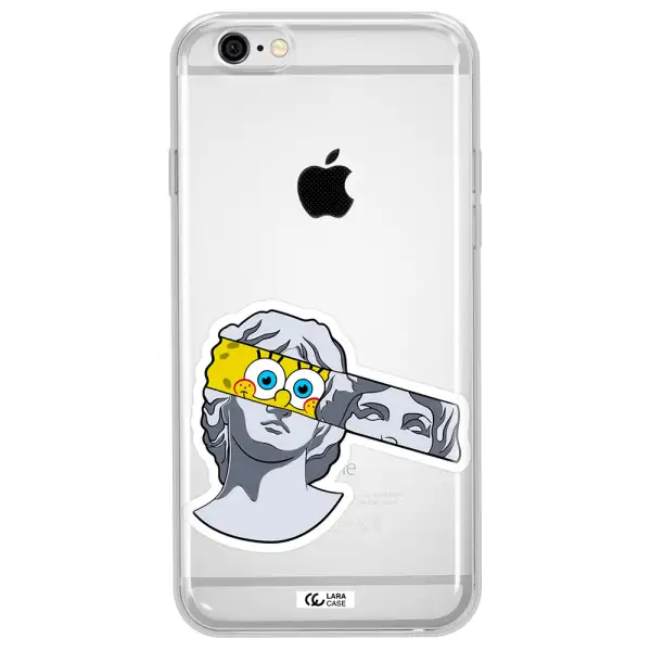 a cartoon of a statue with a yellow spongebob over its eyes Apple iPhone 6 plus Clear TPU Case