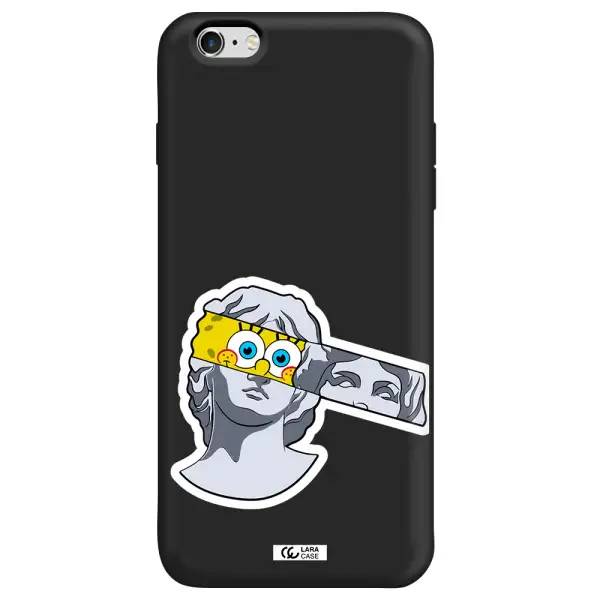 a cartoon of a statue with a yellow spongebob over its eyes Apple iPhone 6 plus Silicone black Case