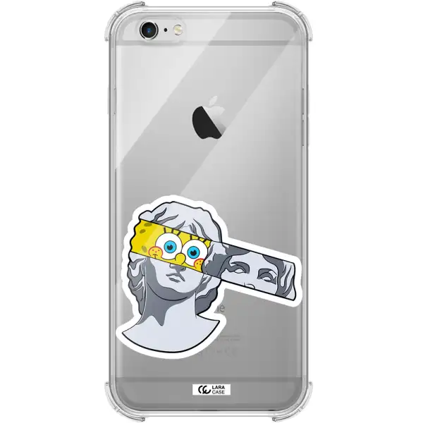 a cartoon of a statue with a yellow spongebob over its eyes Apple iPhone 6 s plus Clear PC Case